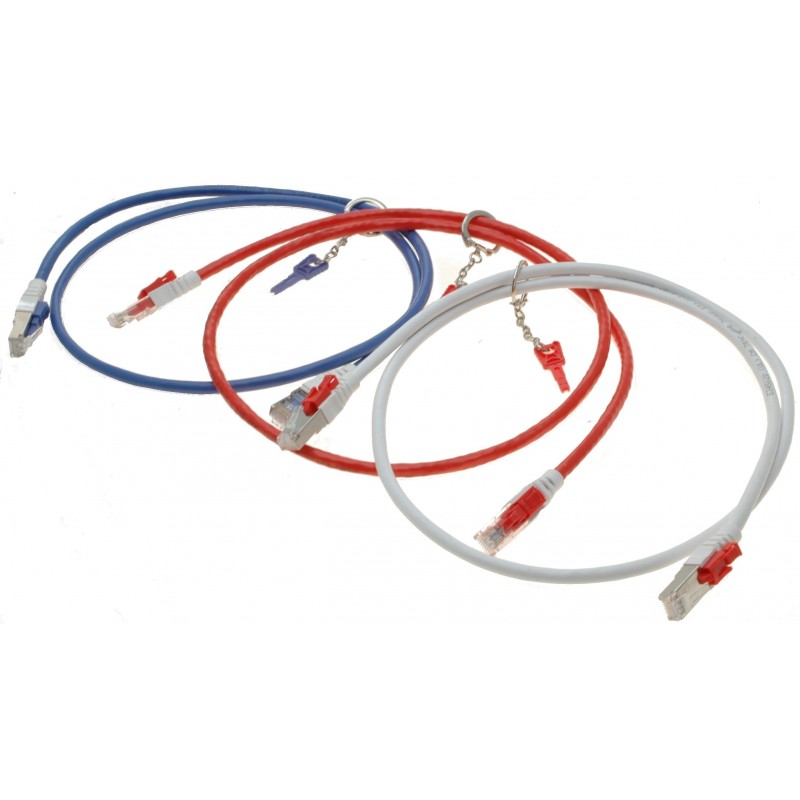Cat. 6/6a 10G sikkerheds netværkskabel med nøgle. RJ45, STP, AWG28, blå, 1,0m
