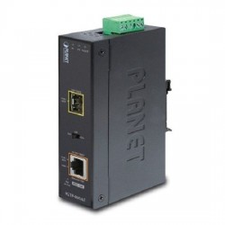 Mediakonverterare 100/1000Mbit fiber till RJ45 10/100/1000Mbit. För SFP-modul. PoE+ ut (30Watt)