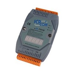ICP DAS I-7024R-G är en 4 x analog utgångsmodul, 0 - +/- 10V och 0 - 20mA, 14bit. 5 x Digital ingång med dry kontakt
