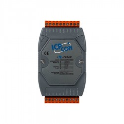 ICP DAS I-7024R-G är en 4 x analog utgångsmodul, 0 - +/- 10V och 0 - 20mA, 14bit. 5 x Digital ingång med dry kontakt