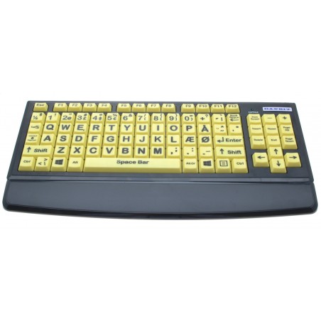 Oversized USB keyboard til svagtseende, handicappede eller børn, dansk layout, indbygget USB HUB, høj kontrast