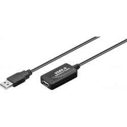 Aktiv förlängningskabel för USB 2.0, inbyggd förstärkare. Drivs via USB-port, 10 meter