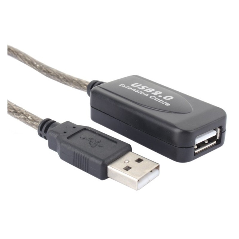 15 m aktiv förlängningskabel för USB2.0 med inbyggd förstärkare. Levereras via USB-port