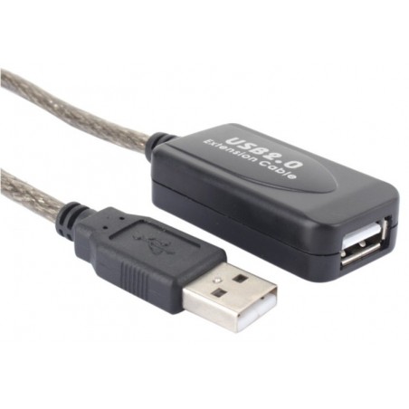 15 m aktiv förlängningskabel för USB2.0 med inbyggd förstärkare. Levereras via USB-port