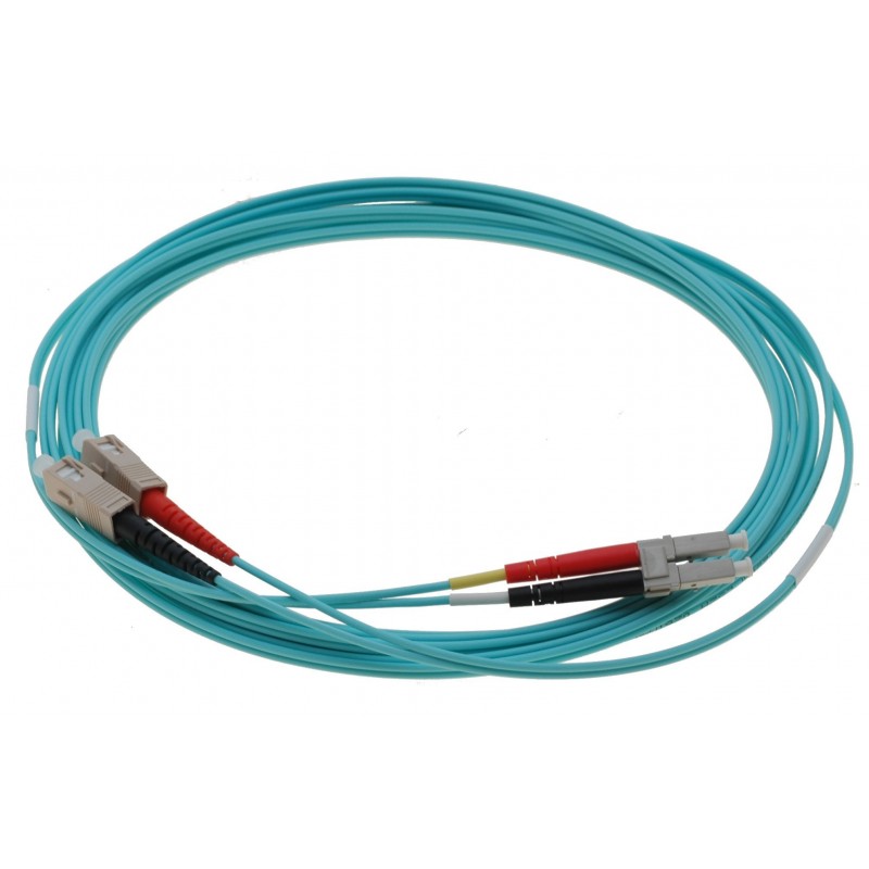 Fiber optisk omformerkabel- multimode LC-SC, 50/125µm, duplex, aqua, OM3, 5 meter