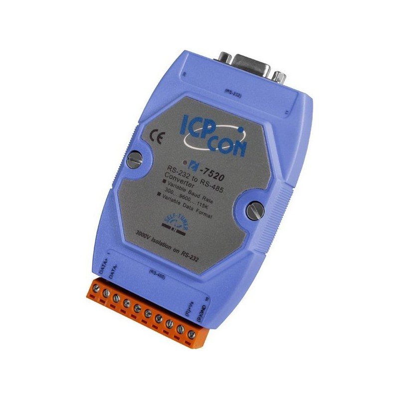 ICPDAS I-7520 är en RS232 för RS485-omvandlare med galvanisk isolering (optisk)