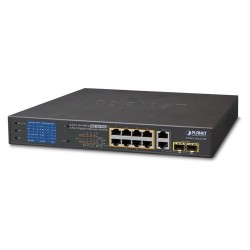 8 non haneeeeaged switch 10/100Mbit RJ45 PoE + 2 x Gbit SFP fiberportar, en LCD-skärm
