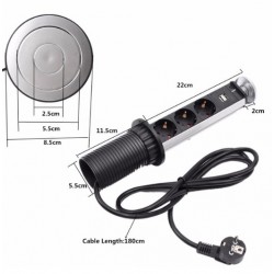 Strömuttag, 3 x AC-uttag och 2 x USB-uttag, 1,8 m kabel, 250 V, 16 A
