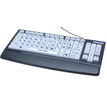 Stort tangentbord för synskadade - USB, dansk layout, vita tangenter