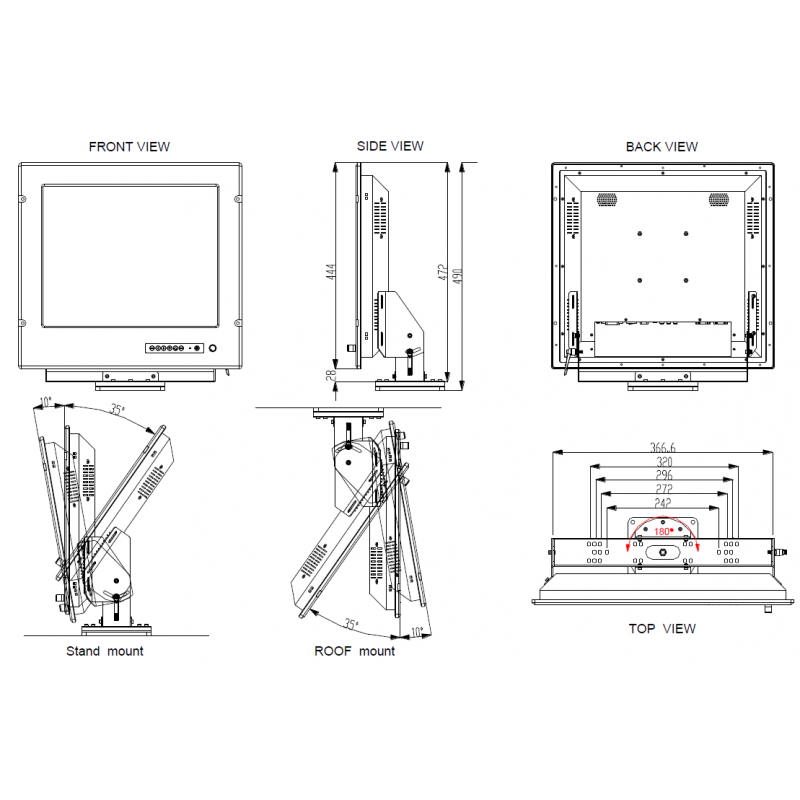 19 Marine Touch Monitor - IP65, LED-bakgrundsbelysning, VESA-fäste