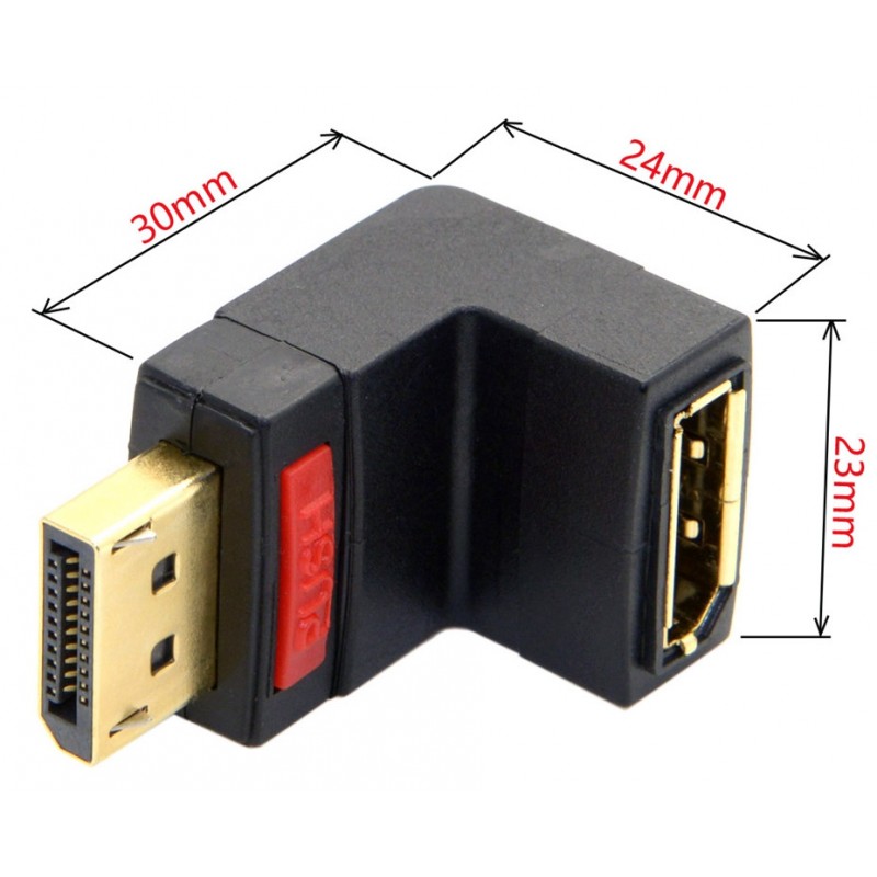 DisplayPort han/hon-adapter, 90° vinklad