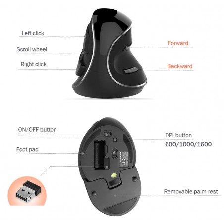 Ergonomisk trådlös USB-mus - Undvik smärta i axeln och baksidan