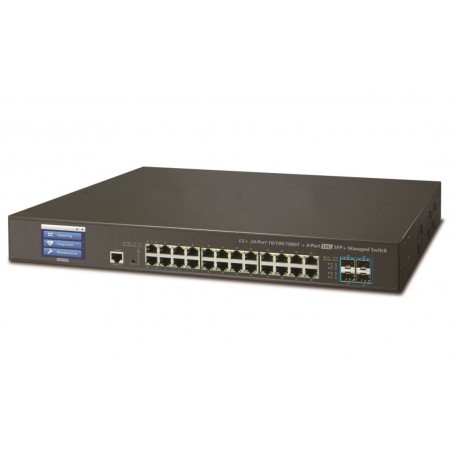 Nätverksväxel med 24 x RJ45 koppar och 4 x 10Gbps SFP (GS-5220-24T4XV)