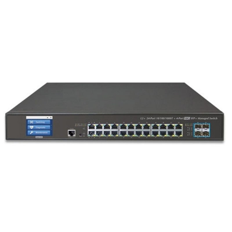 Nätverksväxel med 24 x RJ45 koppar och 4 x 10Gbps SFP (GS-5220-24T4XV)