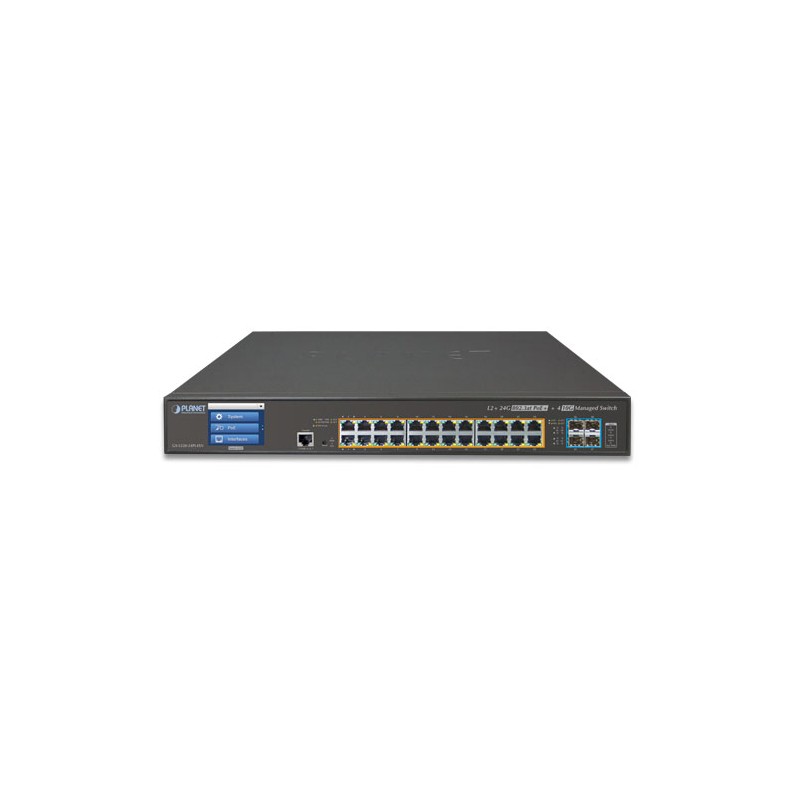 24-portars Gigabit-switch 10/100/1000Mbit RJ45, 4 x SFP-kortplats för 10Gbit / 1Gbit, Managed, PoE+