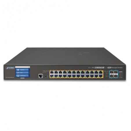 24-portars Gigabit-switch 10/100/1000Mbit RJ45, 4 x SFP-kortplats för 10Gbit / 1Gbit, Managed, PoE+