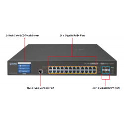 24-portars Gigabit-switch 10/100/1000Mbit RJ45, 4 x SFP-kortplats för 10Gbit / 1Gbit, Managed, PoE+