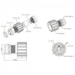 Vattentät RJ45-kontakt i 3 delar - IP68 tät - metall - Binär Teknik
