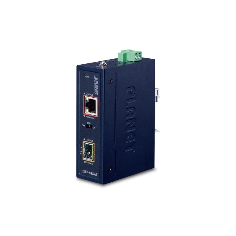 Mediakonverterare 100/1000Mbit fiber SFP till RJ45 10/100/1000Mbit. PoE+ ut