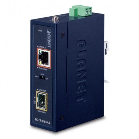 Mediakonverterare 100/1000Mbit fiber SFP till RJ45 10/100/1000Mbit. PoE+ ut