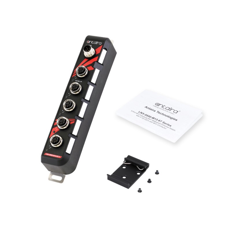 5-port Industrial IP67 Switch, M12-kontakt, 12-48V DC, -40 ° C till 75 ° C