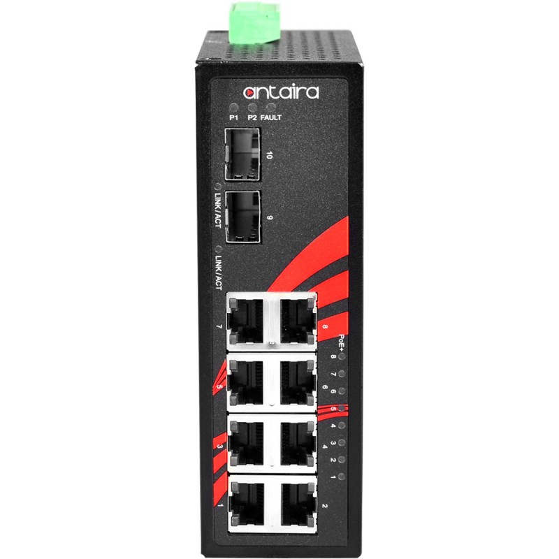 10 portar RJ45-switch med 8 portar RJ45 och 2 portar SFP