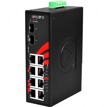 10-Port Industrial PoE + ostyrd switch med IEEE 802.3at (30 watt per port @ 53VDC)