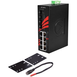 12-port industriell Gigabit PoE + -omkopplare, 8 x RJ45, 4 x SFP, -40 ° till 75 ° C
