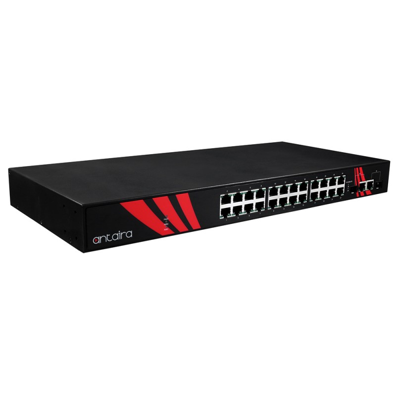26-portars PoE+ Gigabit Unmanaged Switch: Industrial 1U 19 Rackmount