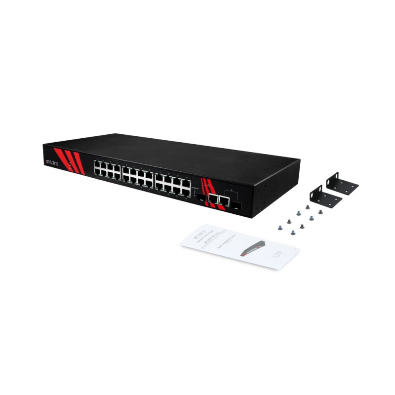 26-portars PoE+ Gigabit Unmanaged Switch: Industrial 1U 19 Rackmount