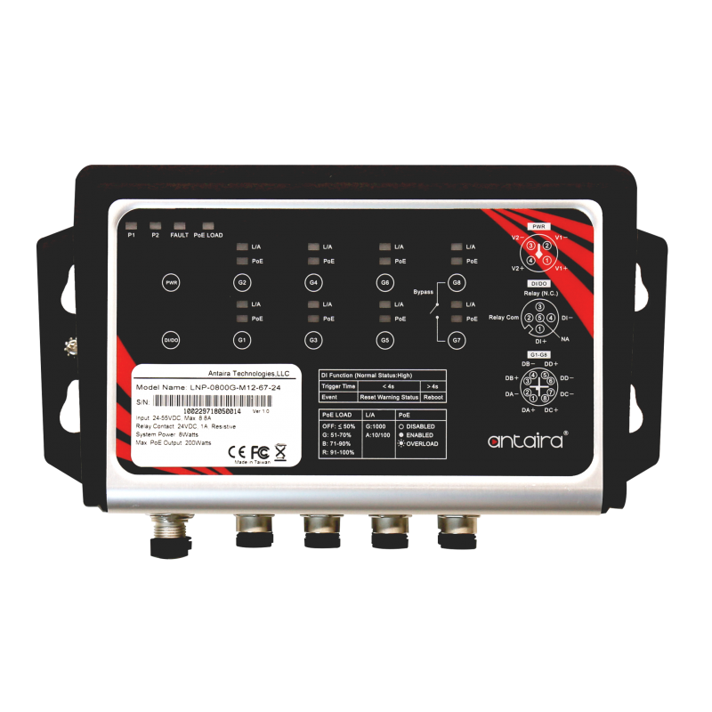 8-port industriell IP67 Gigabit PoE + -omkopplare, M12-anslutning (X-kodad)