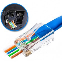 RJ45-kontakt för UTP Cat.5/6 med genomgående hål | Guldpläterad