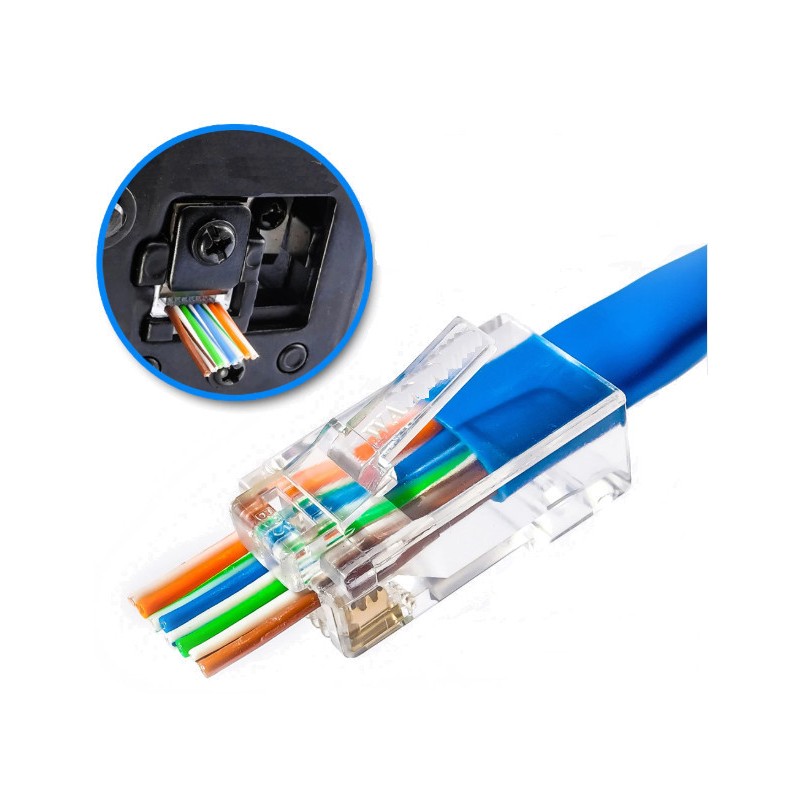 RJ45-kontakt för UTP Cat.5/6 med genomgående hål | Guldpläterad