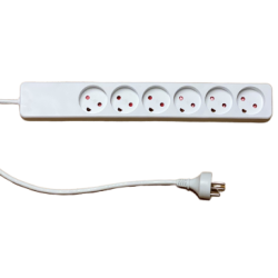 Uttag med 6 uttag och jord, 7m kabel