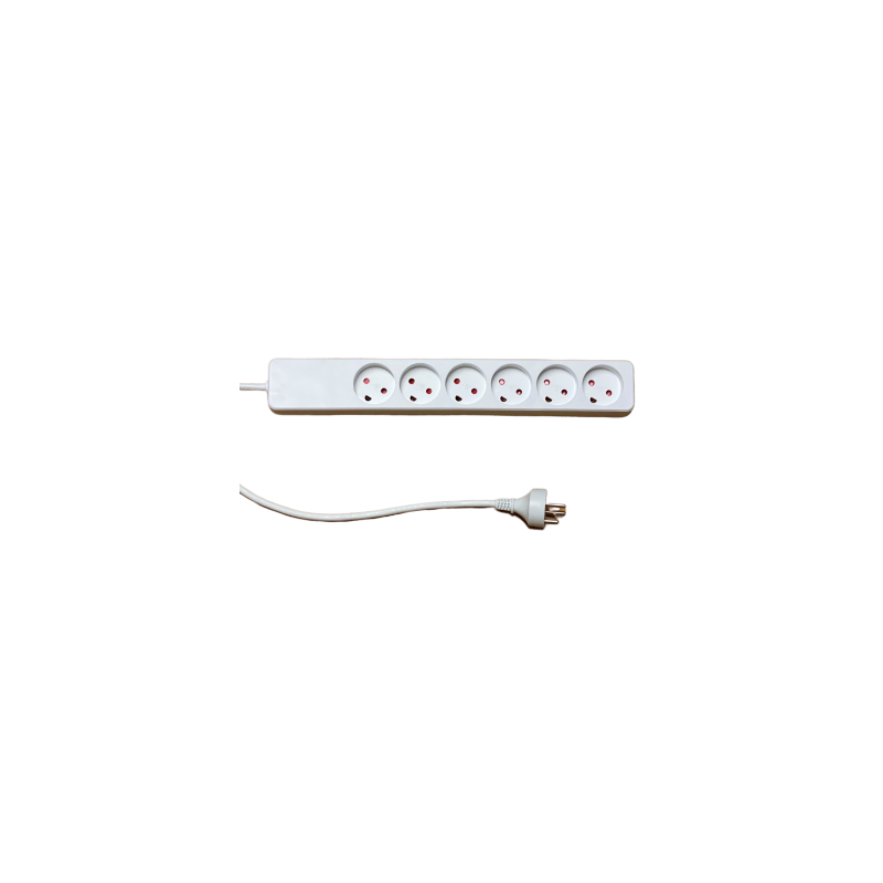 Uttag med 6 uttag och jord, 7m kabel