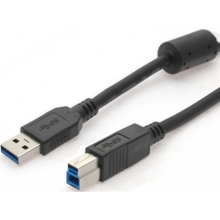 USB 3.0-kabel med ferrit, A jane - B jane, AWG28, svart, 2,0