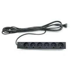 Uttag med 6 DK nätuttag och jord, 7m kabel - Elskena i metallhölje