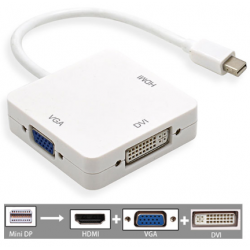 Mini Display till VGA, HDMI och DVI-konverter - 3 i 1, vit