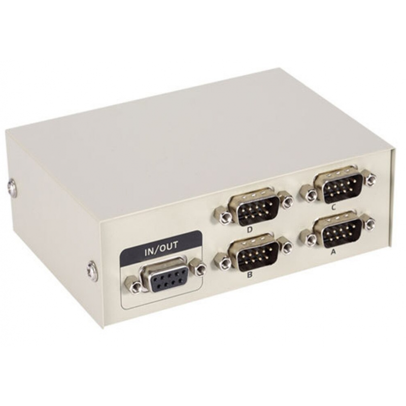 4-portars manuell seriell switch RS232/485 till DB9 hankontakt. För enkel testanvändning