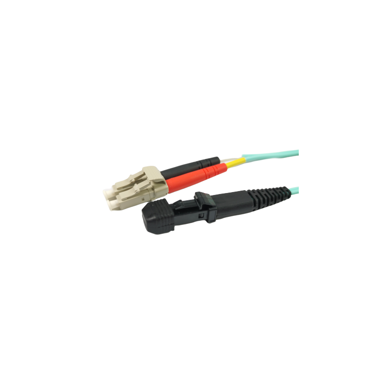 MTRJ Fiberkabel, Multiläge, MTRJ HUN - LC, 10m, 50/125my, OM3, Aqua,, LSZH, Duplex