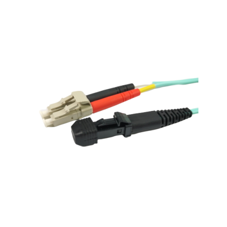 MTRJ Fiberkabel, Multiläge, MTRJ HUN - LC, 10m, 50/125my, OM3, Aqua,, LSZH, Duplex