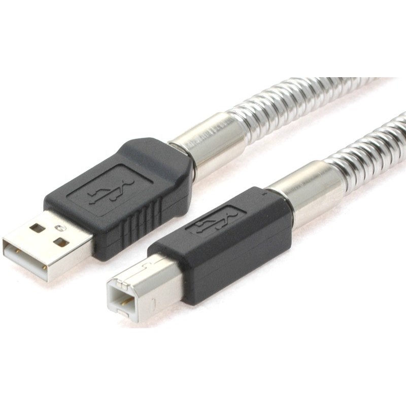 Metall förstärkt USB-kabel med metall skyddad yttre haneeeetlar, A jane - B jane, 1500 PSI, AWG20, metall, 2,0 m