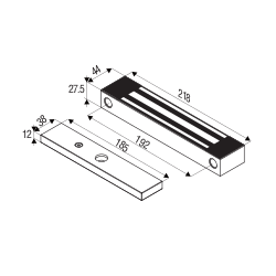 Vattentät mini dörrmagnet, håller kraft upp till 272 kg. 12 / 24VDC omkoppling