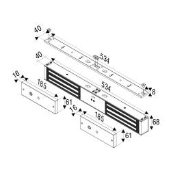 Dubbel elektronisk dörr magnet för 12 / 24VDC med automatisk växling. Hållkraft upp till 2 x 544 kg