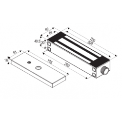 Vattentät elektroniska dörrmagnet, hållkraft 545 kg, 12 / 24VDC automatisk omkoppling. Rostfritt stål