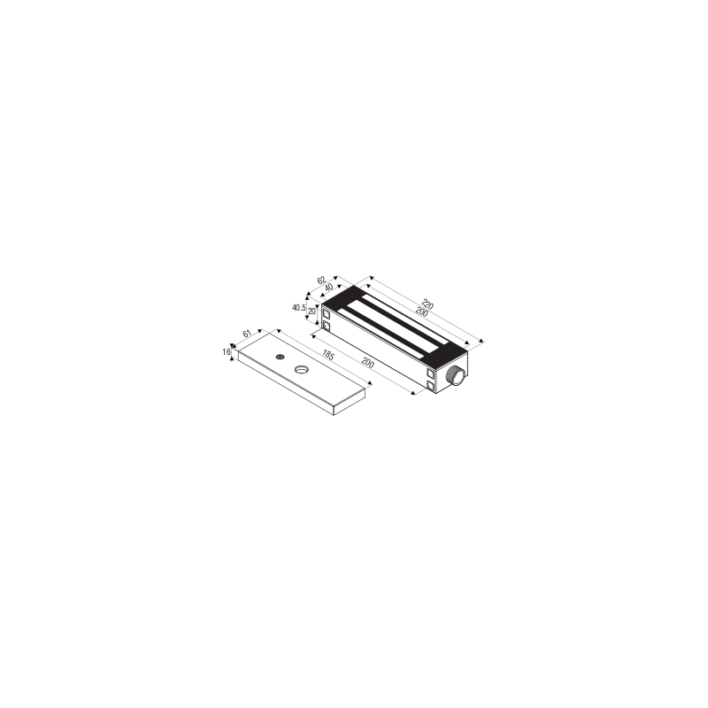 Vattentät elektroniska dörrmagnet, hållkraft 545 kg, 12 / 24VDC automatisk omkoppling. Rostfritt stål