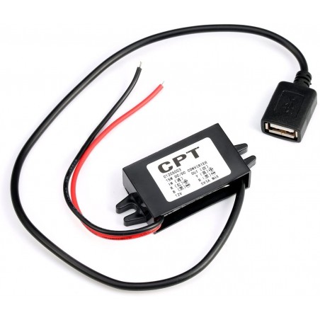 DC / DC-omvandlare från 12 VDC till 5VDC USB honkontakt.