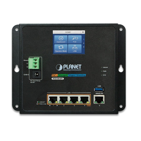 4 Port Industrial Router med PoE +, LCD haneeeeagement, 10/100 / 1000Mbit