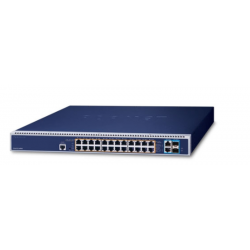 24 port 10/100/1000Mbit RJ45 PoE++ 95W på alla 24 portar. 4 x Fiber porter. janeaged växel