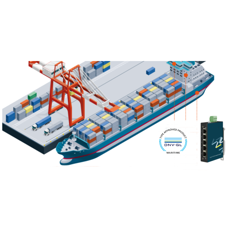 5 port DNV.GL marin godkänd switch. 5 x 10/100Mbit. Robust och kompakt